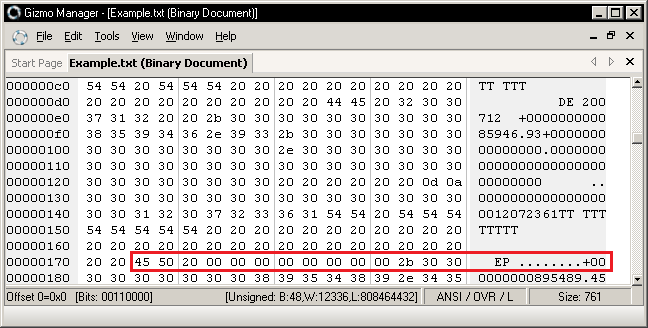 Text file shown in HEX editor