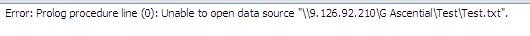 TM1 error Unabale to open data source