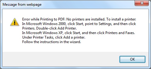 Error while Printing from TM1Web for Windows 7