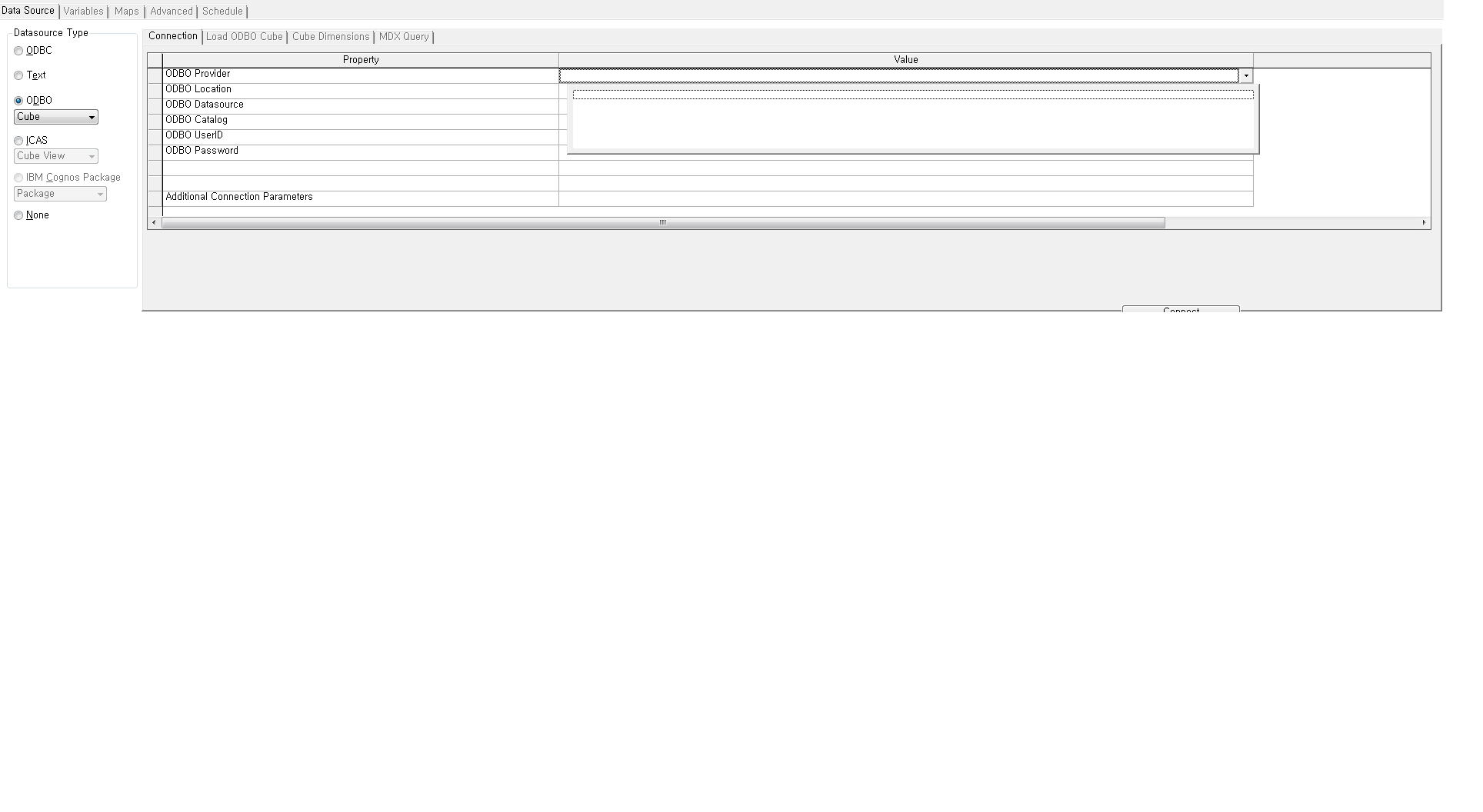 TurboIntegrator Data Source ODBO Screen Shot.