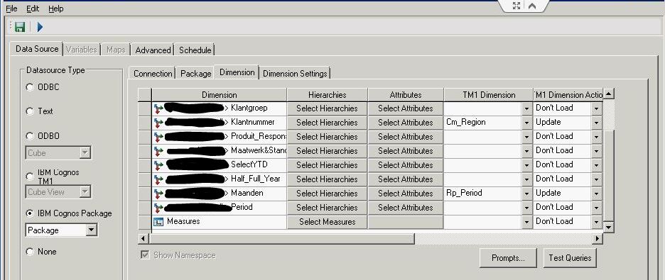 The dimensions are fine, I can select hierarchies, attributes, and so on