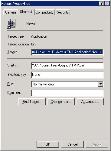 Screenshot of the shortcut properties