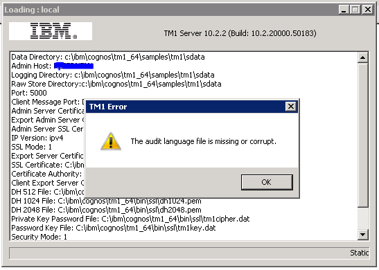 TM1 10.2.2 error local server