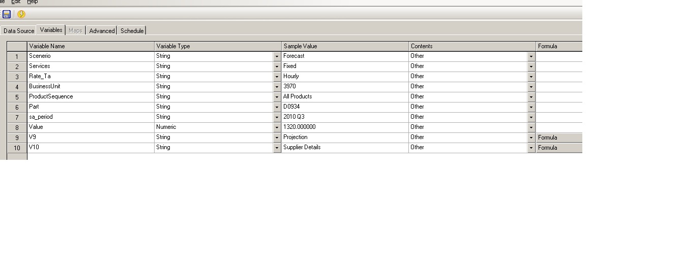 Variables tab