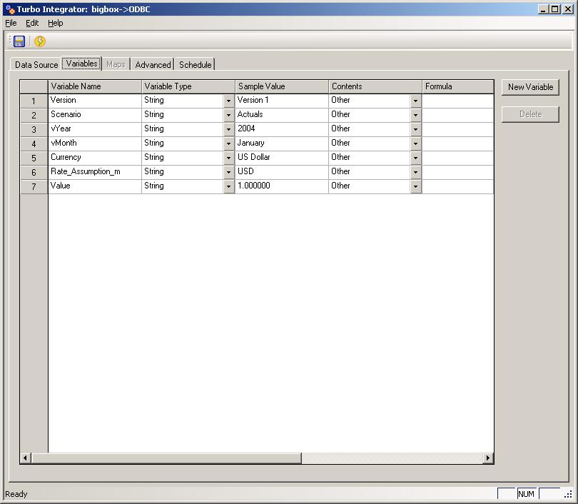 Screenshot of Variables of Cubeview