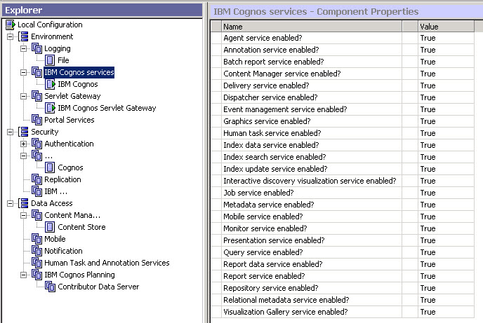 Cognos BI 10.2.2 services