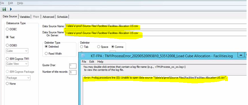 data source names and path and error